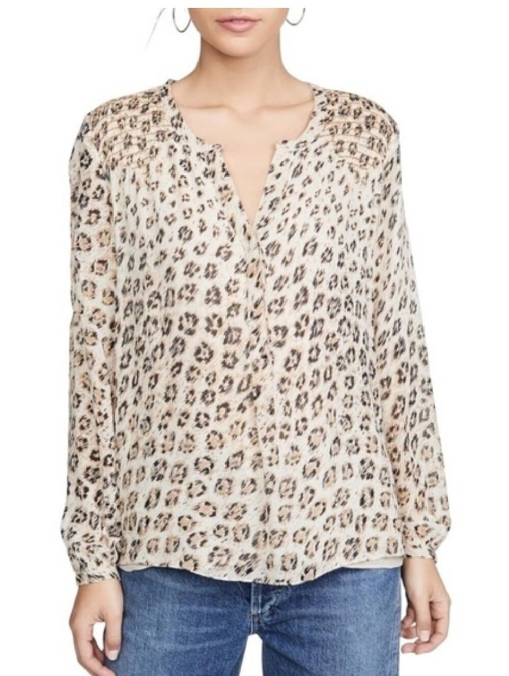 JOIE Cordell LS Leopard Print Silk Blouse In Cappuccino Size XS
